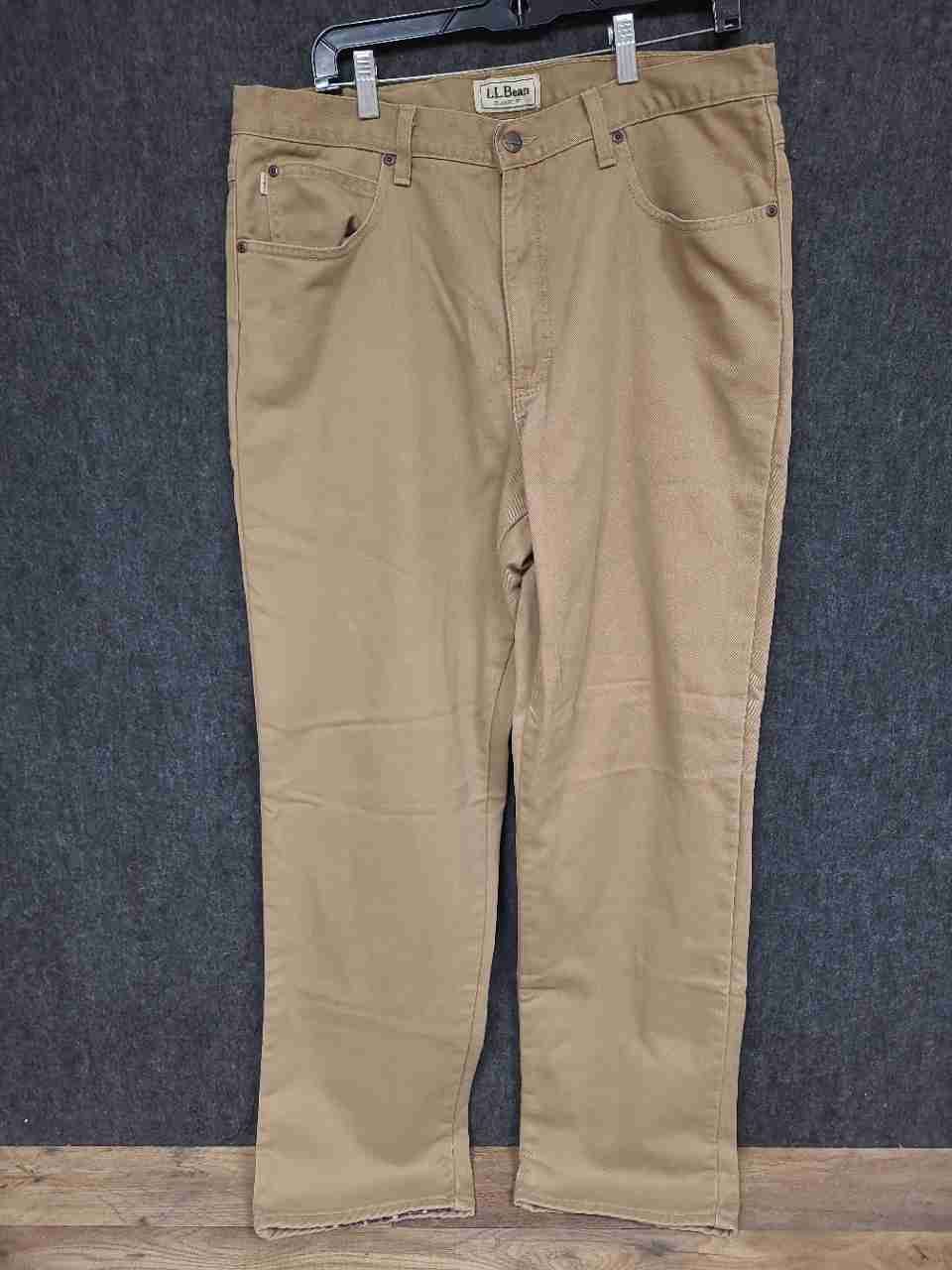 L.L. Bean Men's Classic Fit Flannel Lined Pants Tan Khaki Cotton Sz 37x32