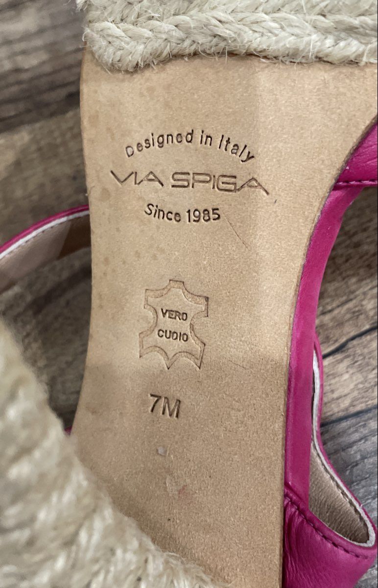 Via Spiga Hot Pink Leather Espadrille Platform Ankle Strap Sandals Size 7M