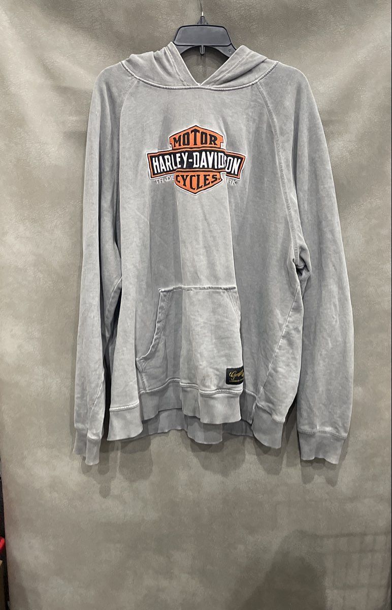 Harley-Davidson Genuine Motorclothes Grey Acid Wash Logo Hoodie Sz 2XL
