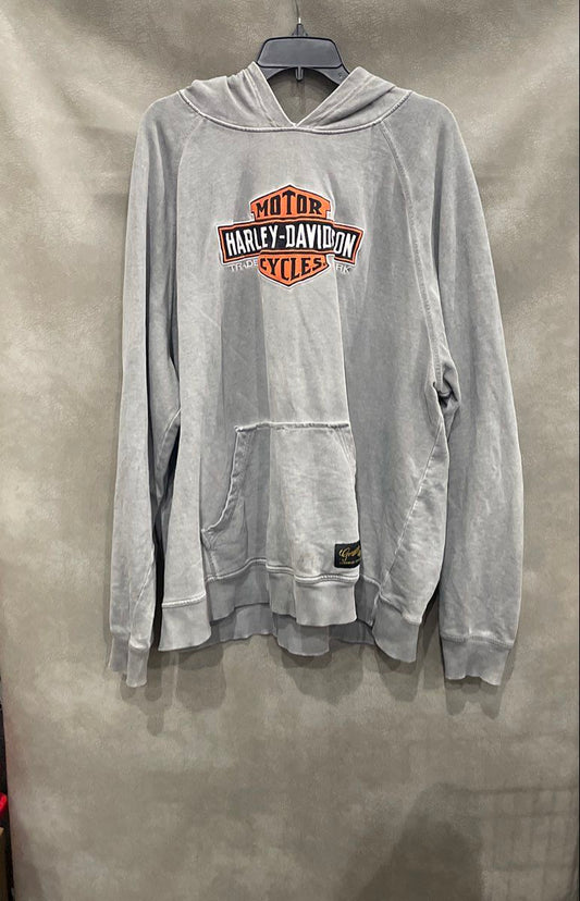 Harley-Davidson Genuine Motorclothes Grey Acid Wash Logo Hoodie Sz 2XL