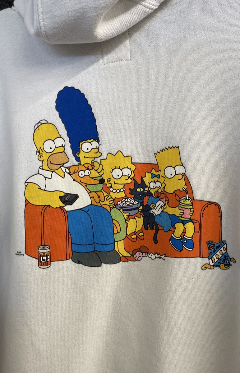 Vans The Simpsons Men's White Hoodie Family Couch Checkerboard Sleeve Size M