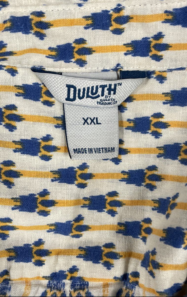 Duluth Trading Co Women's Long Sleeve Button Down Shirt Yellow Geometric Sz XXL
