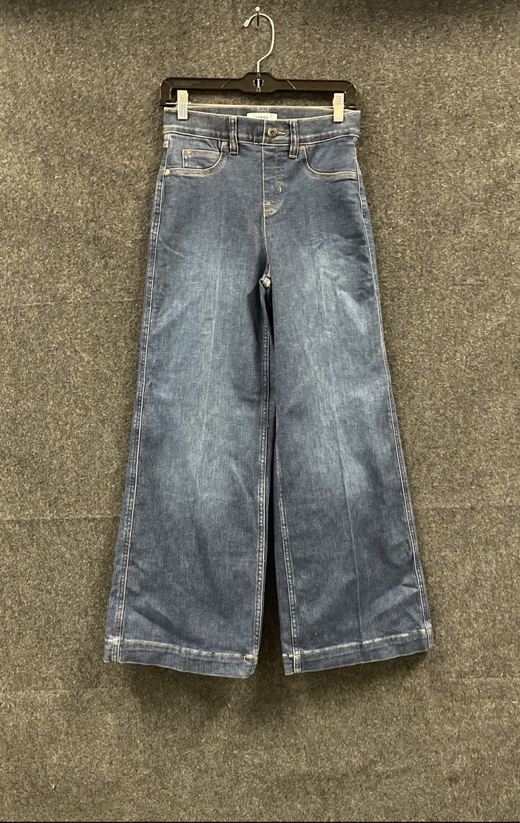 Spanx Women's Indigo Blue High Rise Wide Leg Pull On Flare Jeans Sz XS