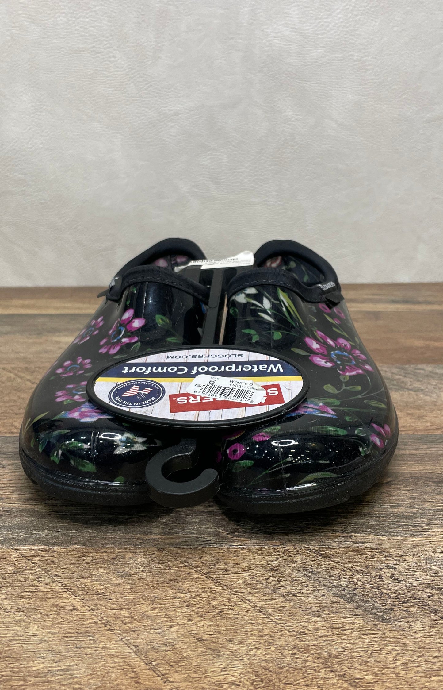 Sloggers Garden Shoe Floral Ditsy Spring Black Waterproof Clogs Size 6 NWT