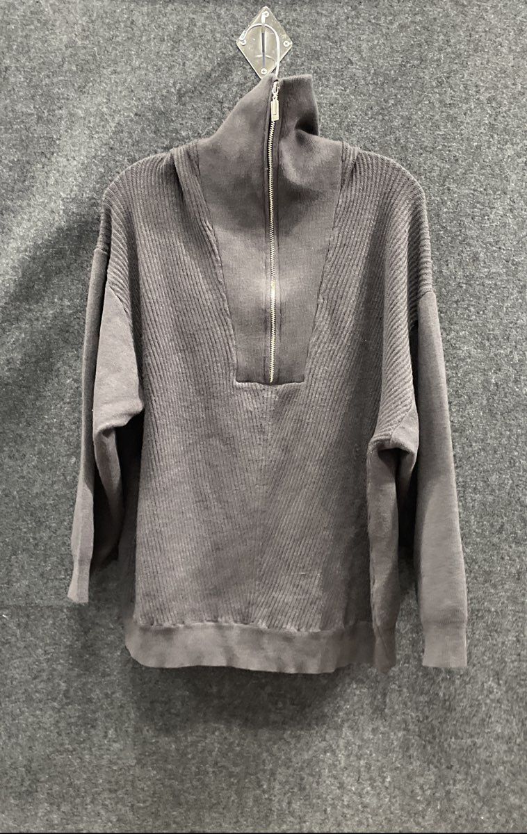 T Tahari Women's Gray Quarter Zip Ribbed Pullover Sweater Plus Size 2X