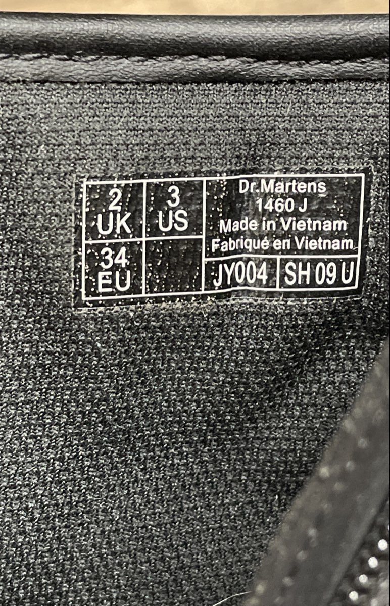 Dr. Martens 1460 J Black Leather Side Zip 8-Eye Boots Junior Size US 3