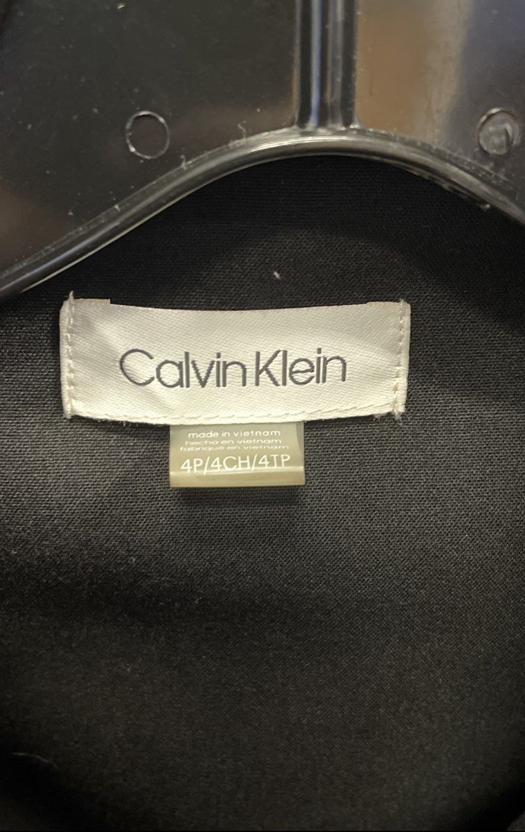 Calvin Klein Women's Black Double Breasted Belted Trench Coat Gold Buttons Sz 4P