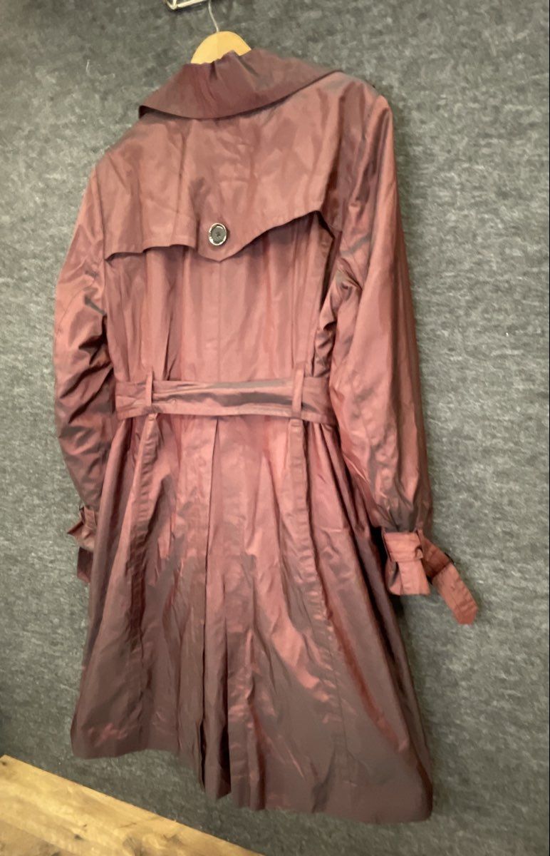 H&M Women's Purple Iridescent Double Breasted Belted Trench Coat Sz 8