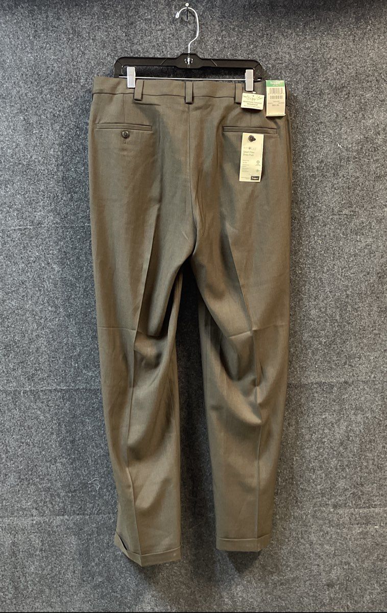 Haggar Men's Brown Repreve Stria Pleated Cuffed Dress Pants Sz 36x34 NWT
