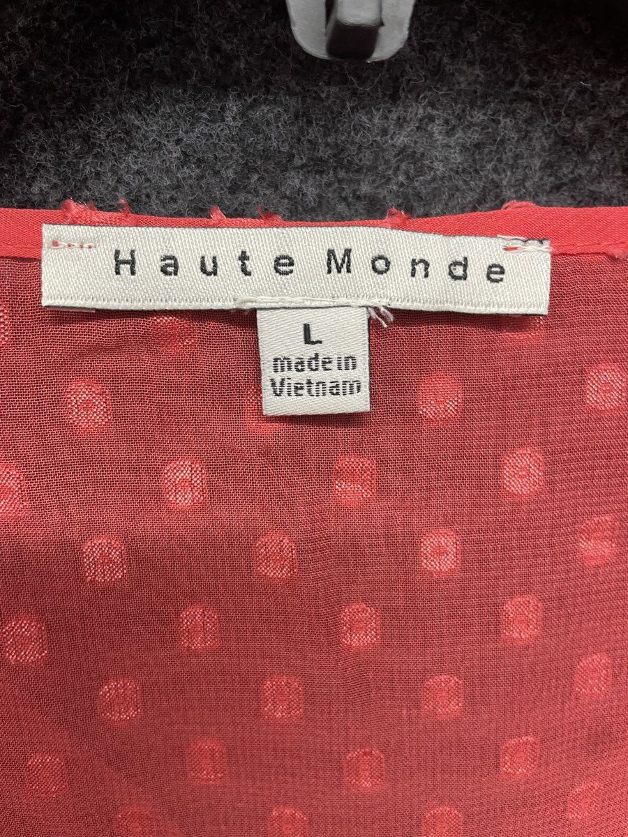 Haute Monde Women's Coral Swiss Dot Ruffle Peplum Blouse V-Neck NWT Sz L