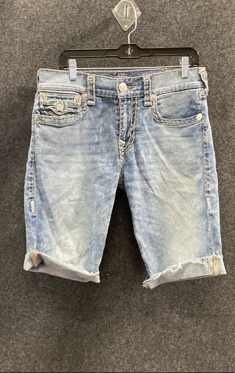 True Religion Women's Light Wash Acid Wash Cut Off Jean Shorts Sz 31