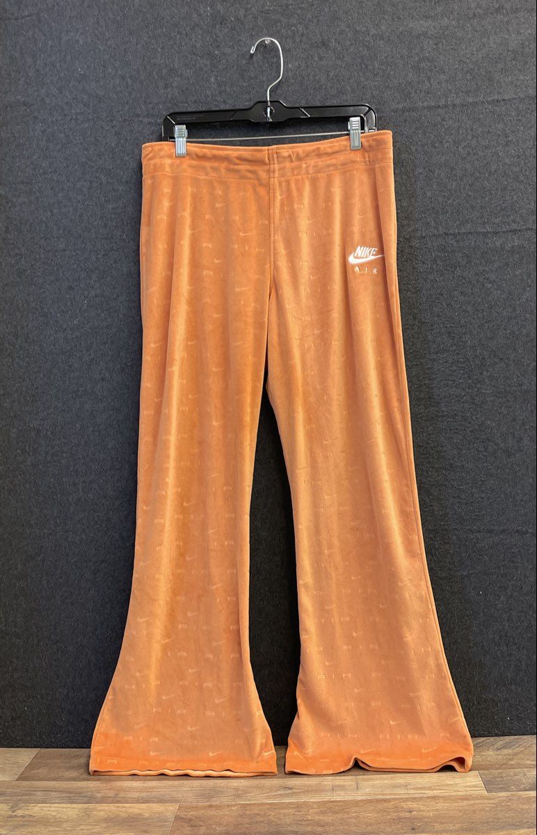 Nike Air Women's Orange Velour Monogram Logo Flared Sweatpants Size XL