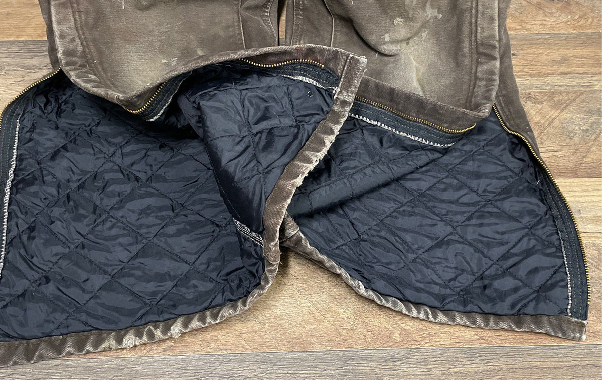 Carhartt Men's Brown Quilt Lined Duck Bib Overalls Double Knee Sz 32x30