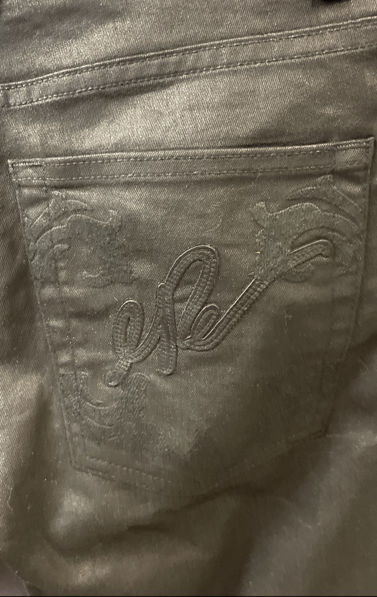 Artistix Men's Black Coated Skinny Leg Jeans Cross Embroidery Signature Sz 30x32