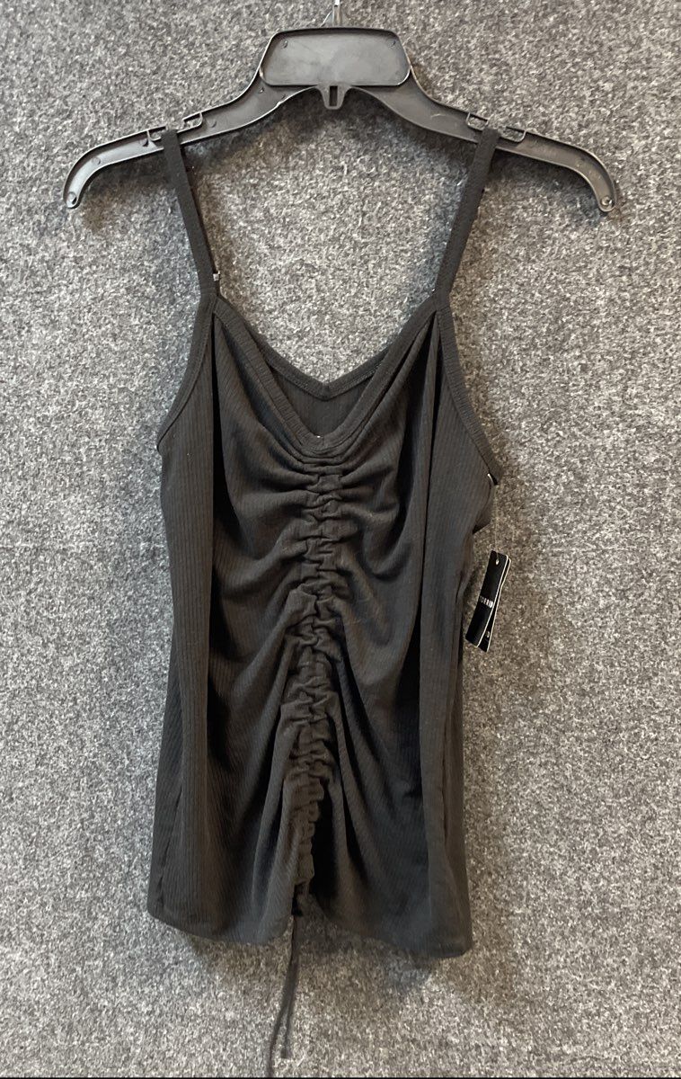 Torrid Women's Black Supersoft Rib V-Neck Drawstring Cinch Crop Tank NWT Sz 0 12