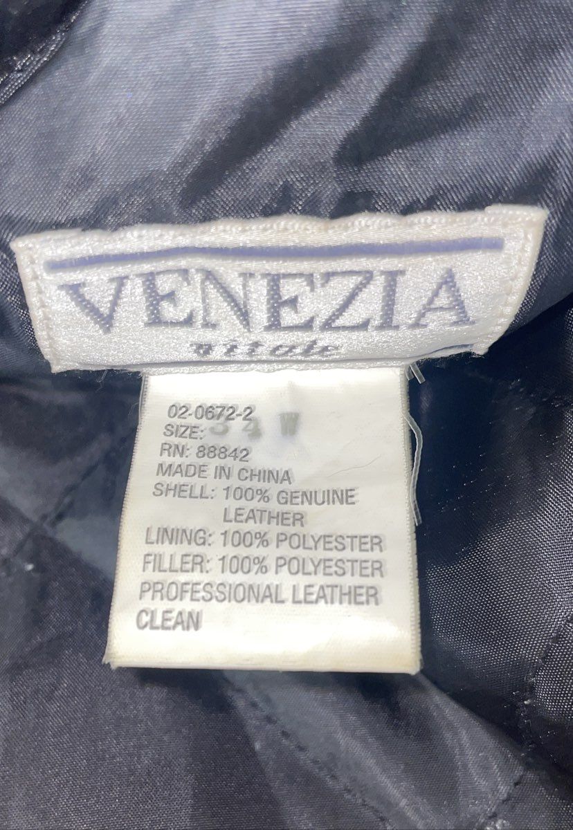 Vintage 90s Venezia Women's Black Genuine Leather Quilted Coat Size 24W