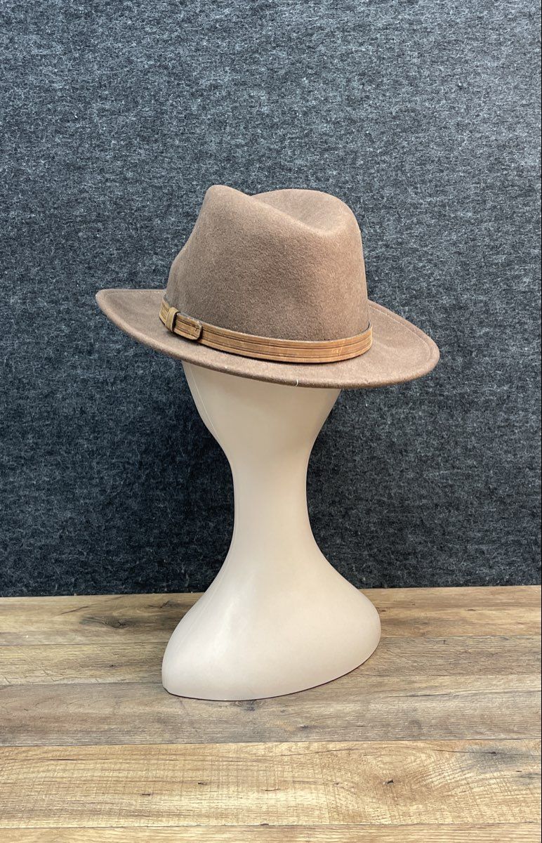 Bailey Brown Felt Fedora Safari Hat Wood Band USA Made Sz Small