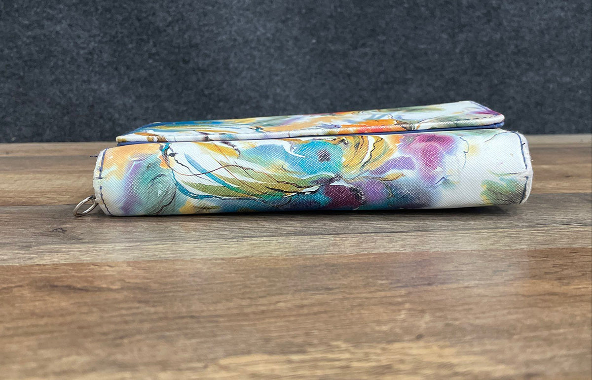 Safe Keeper Multi Color Floral Print Textured Leather Clutch Wallet Organizer