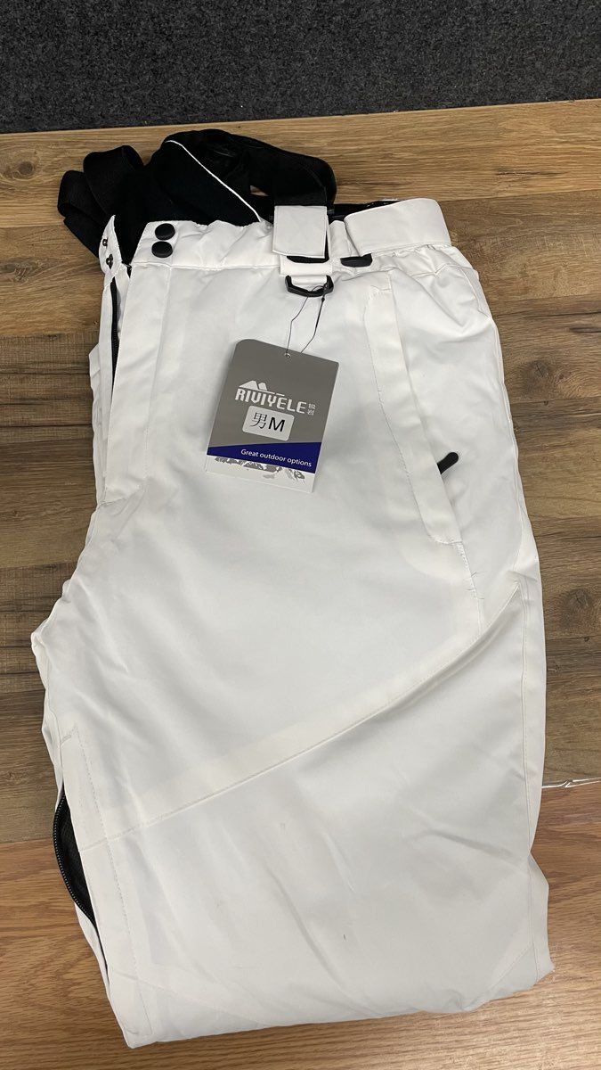 Riviyele Men's White Insulated Snow Ski Pants with Suspenders NWT Sz M