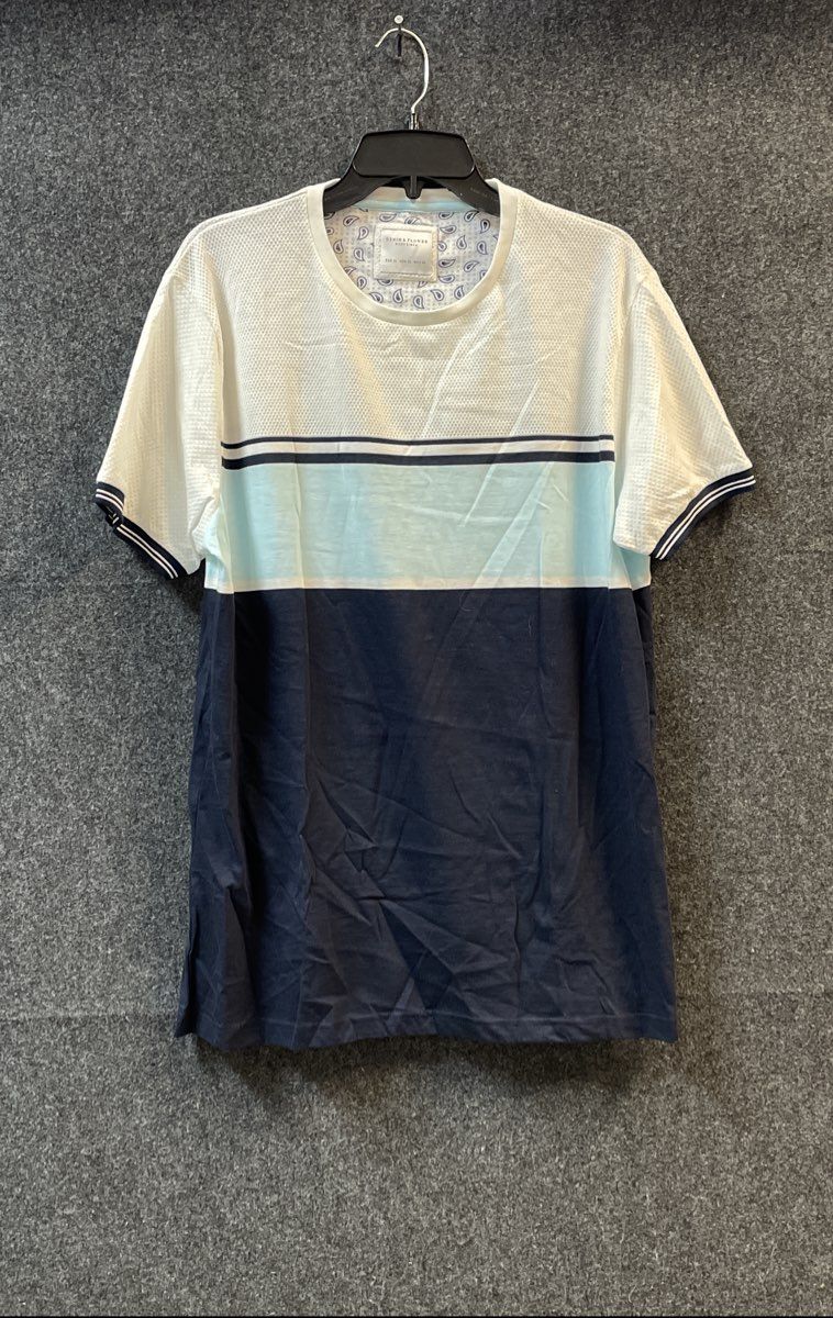 Denim & Flower Ricky Singh Men's White Blue Navy Colorblock Textured T-Shirt XL