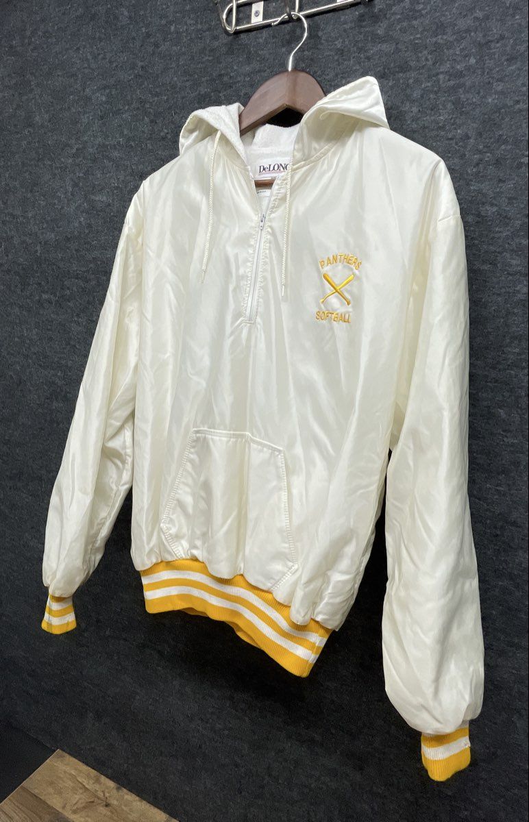 Vintage 90s DeLONG Panthers Softball 1/4 Zip Hooded Windbreaker Jacket Sz XL