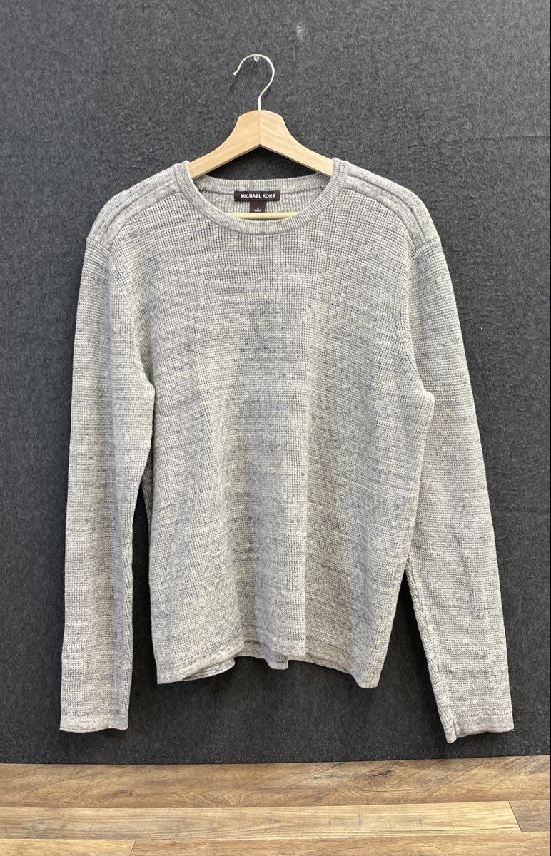 Michael Kors Men's Gray Cotton Wool Blend Marled Crewneck Sweater Size L