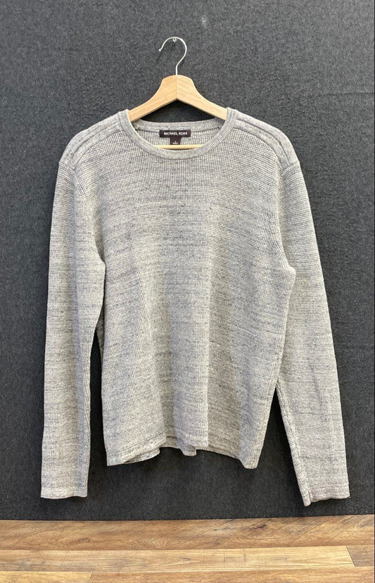 Michael Kors Men's Gray Cotton Wool Blend Marled Crewneck Sweater Size L