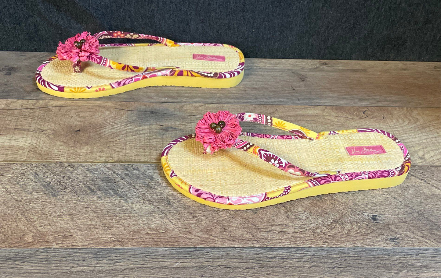 Vera Bradley Paisley Floral Raffia Flower Thong Sandals Flip Flops Size M