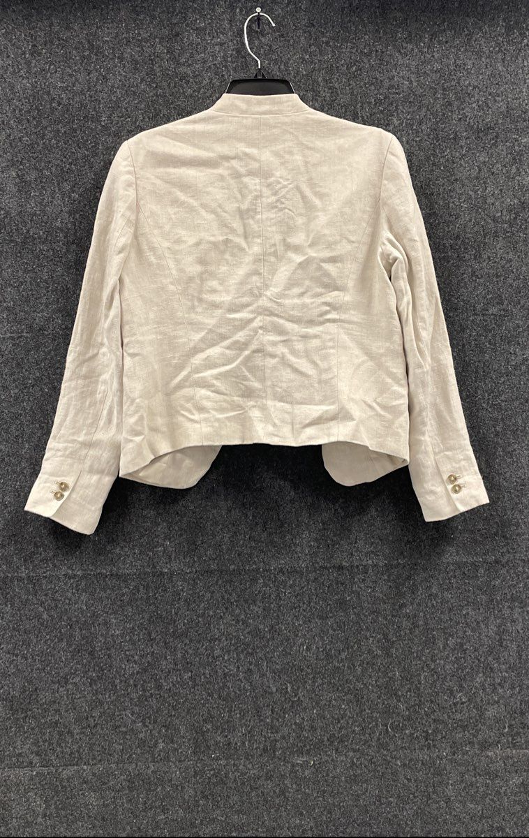 Loft Women's Beige 100% Linen Herringbone Open Front Cropped Blazer Sz 8
