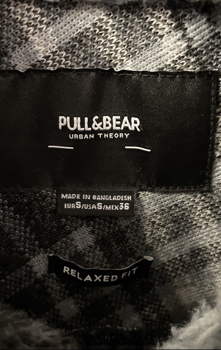 Pull & Bear Men's Grey Black Plaid Fleece Button Up Shirt Jacket Relaxed Sz S