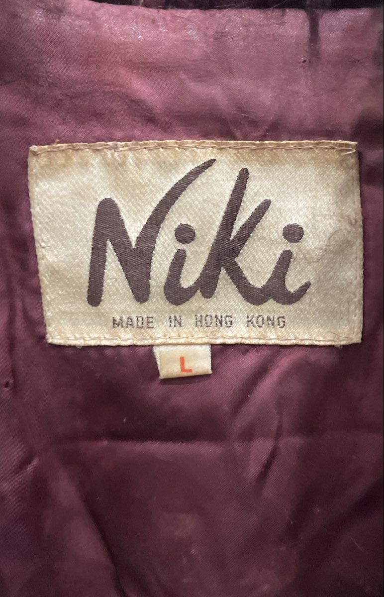 Vintage Niki Women's Burgundy Real Fur Coat Rayon Lining Made in HK Sz L