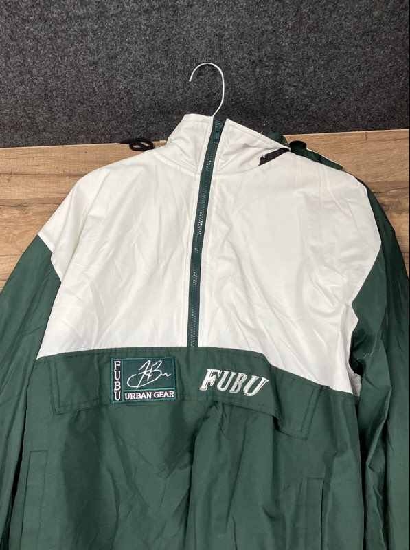 Vintage 90s FUBU Urban Gear Men's Green White Half Zip Windbreaker Anorak