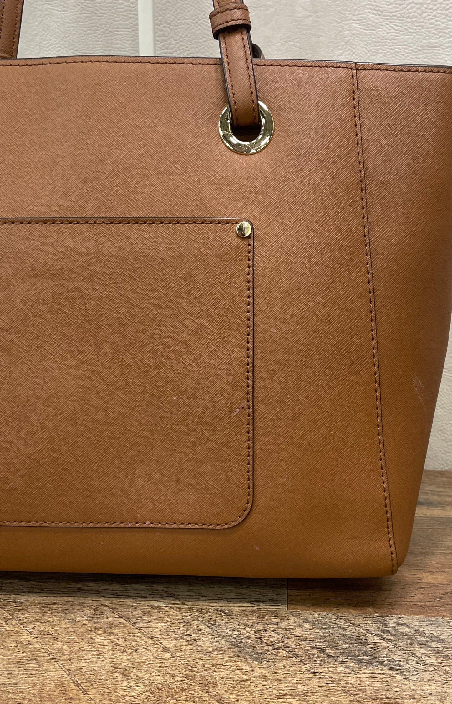 Michael Kors Large Brown Saffiano Leather Tote Bag Gold Hardware