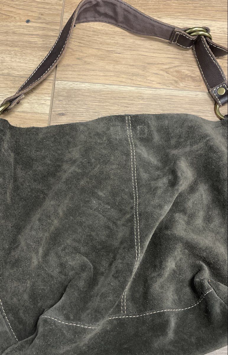 Unbranded Charcoal Grey Suede Hobo Shoulder Bag Brass Hardware