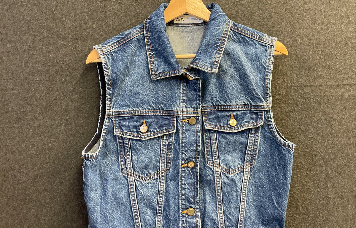 Zara Women's Blue Denim Sleeveless Front Slit Button Midi Shirt Dress Size L