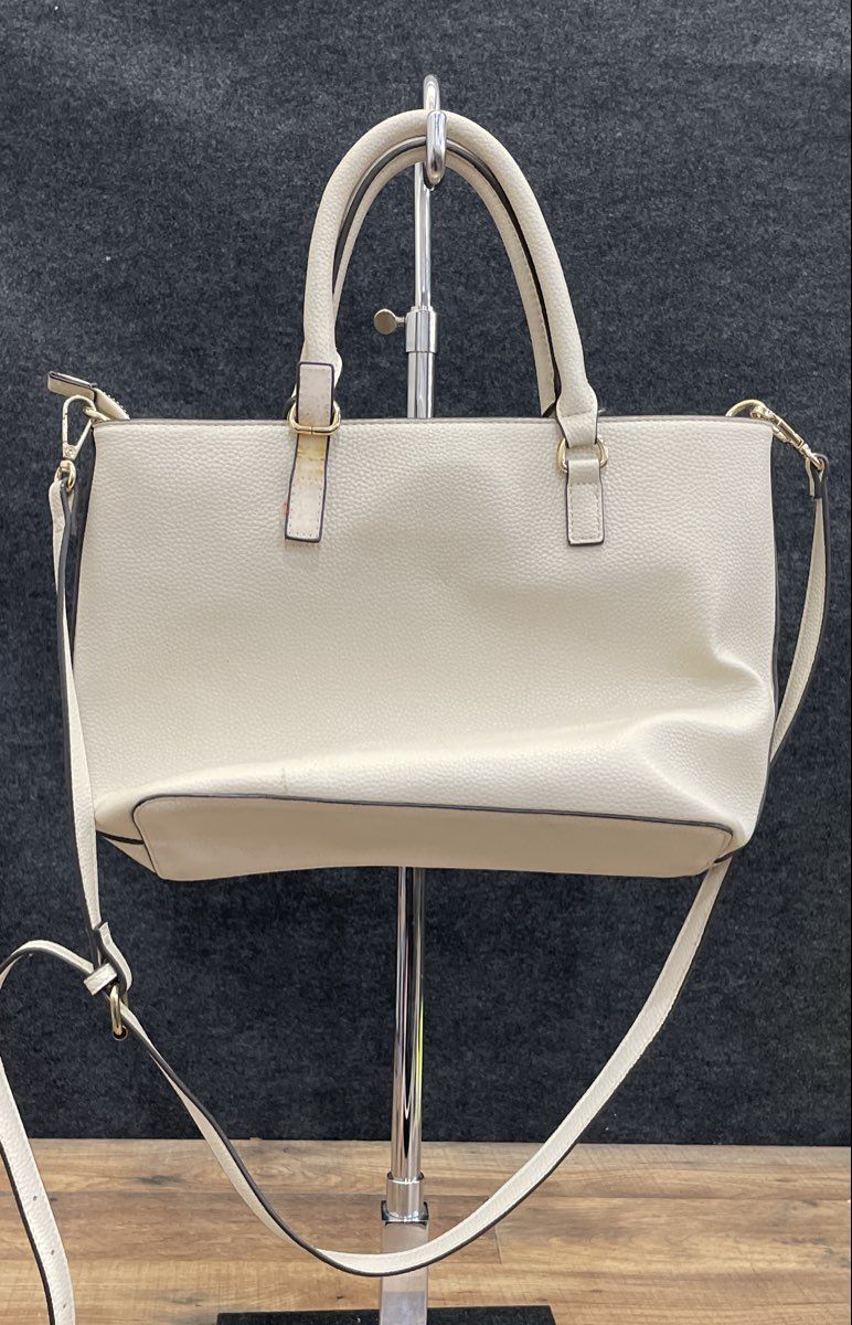 Nanette Lepore White Pebbled Satchel Handbag Crossbody Bag Gold Hardware