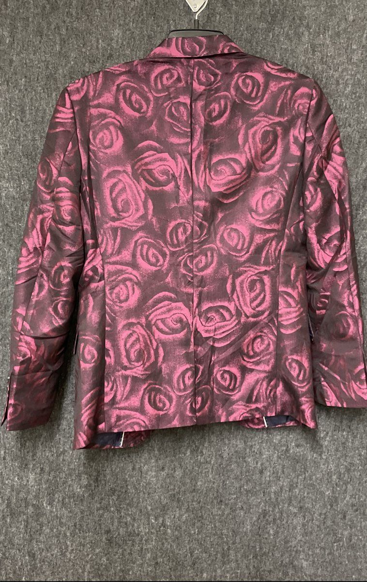 Lanifigio di Egod Men's 3-Piece Suit Maroon Rose Floral Jacquard 48 38