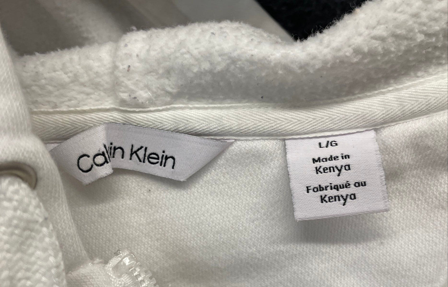 Calvin Klein Women's White Full Zip Hoodie CK Logo Sleeve Stripe Size L