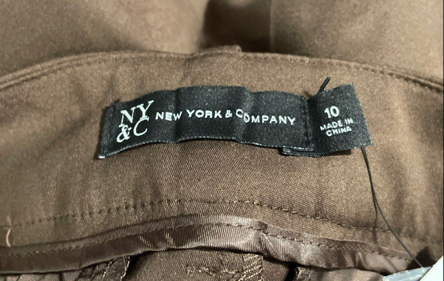 New York & Company Women's Brown Straight Leg Stretch Cotton Blend Pants Sz 10