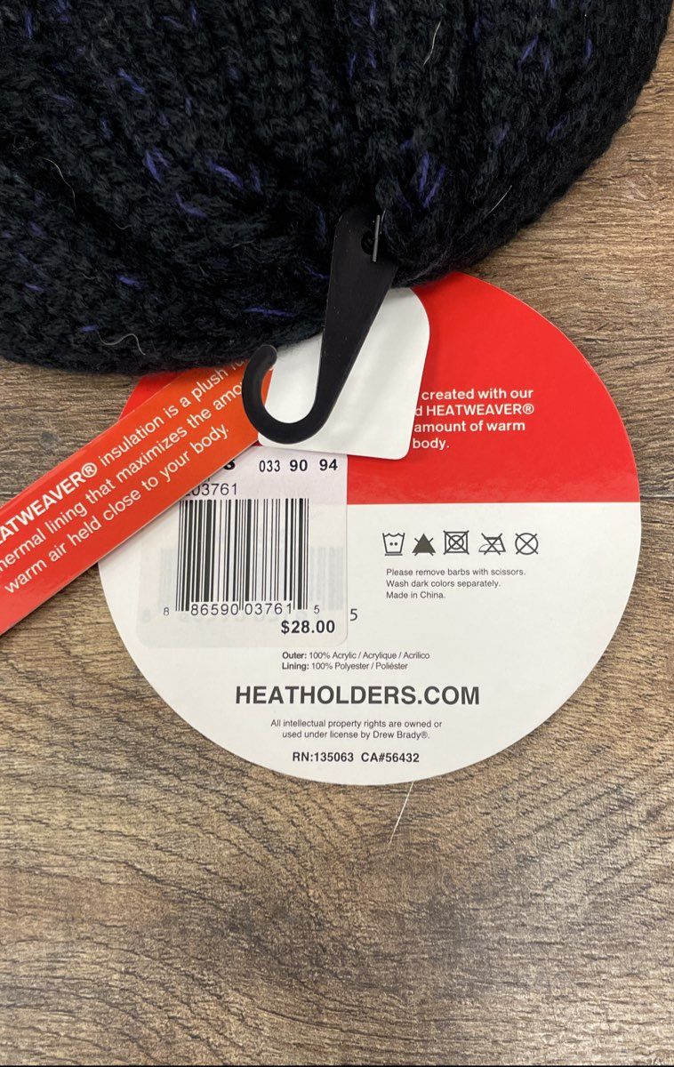 Heat Holders Women's Beanie Hat Black Purple Speckle Thermal Cable Knit NWT OS