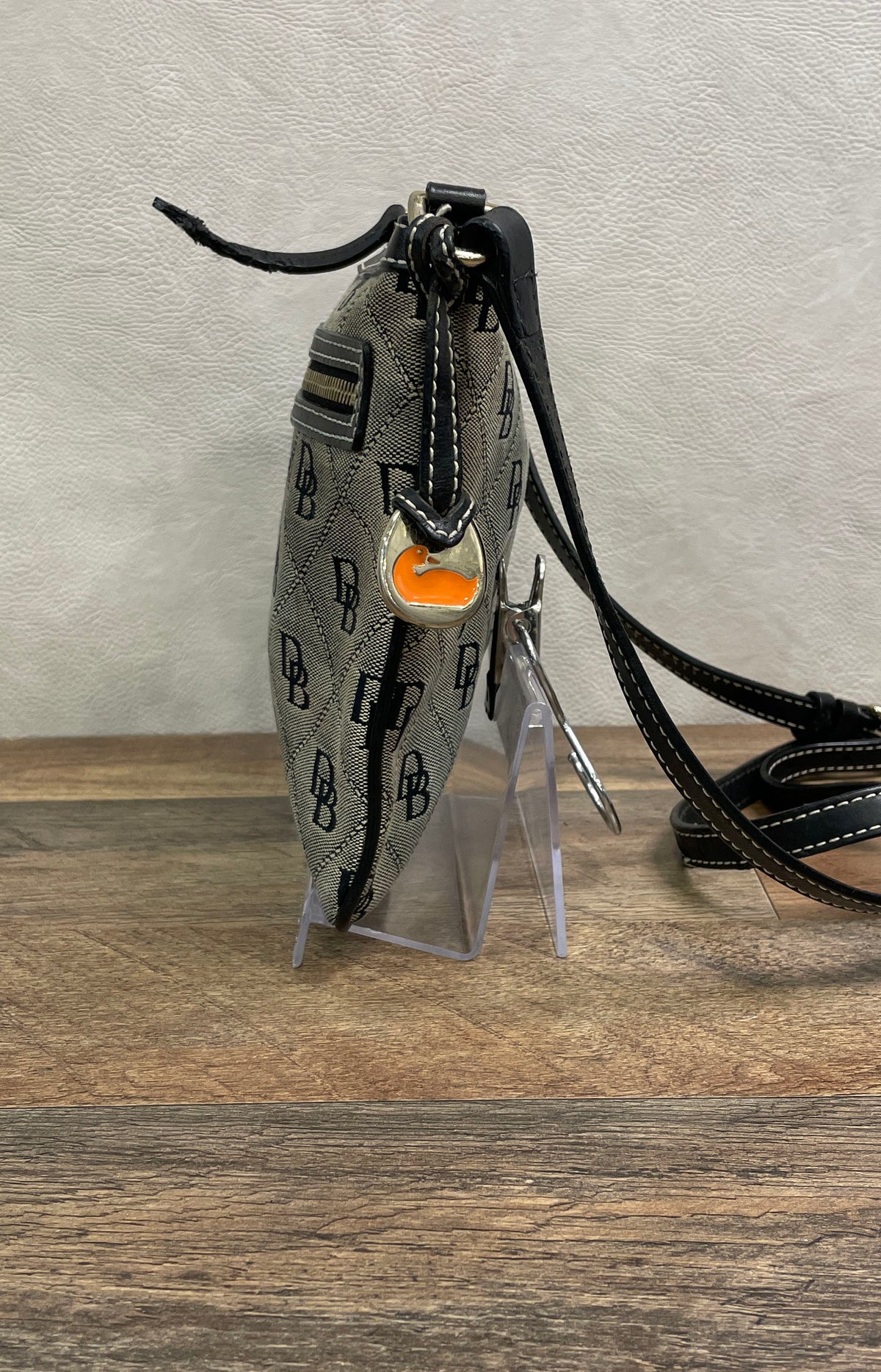 Dooney & Bourke Grey Monogram Canvas Crossbody Bag Black Leather Trim