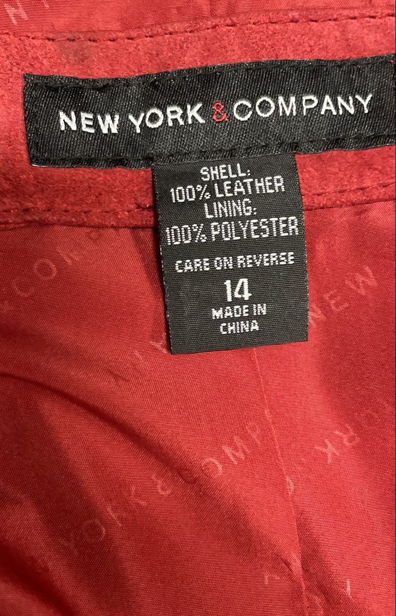 New York & Company Women's Red Suede Leather Single Button Blazer Jacket Sz 14