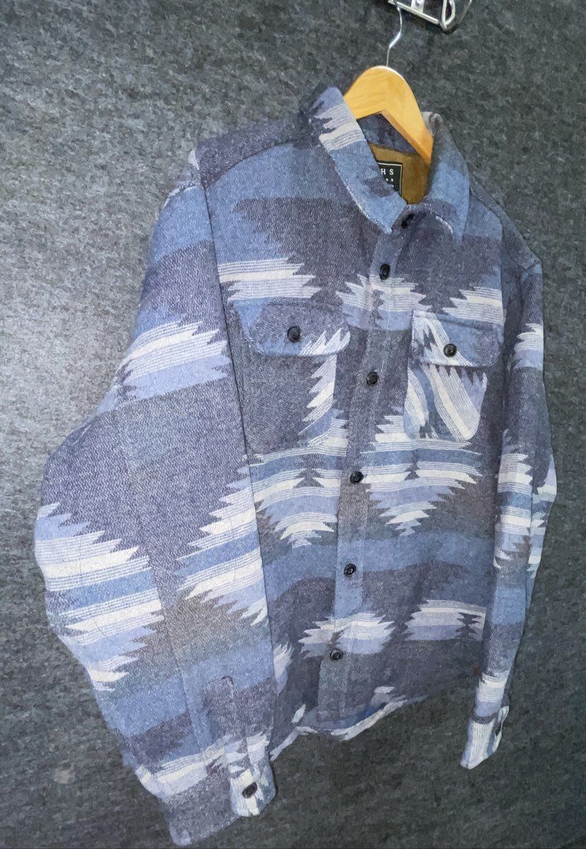JACHS NY Aztec Southwestern Fleece Lined Shirt Jacket Shacket Blue Grey NWT Sz L