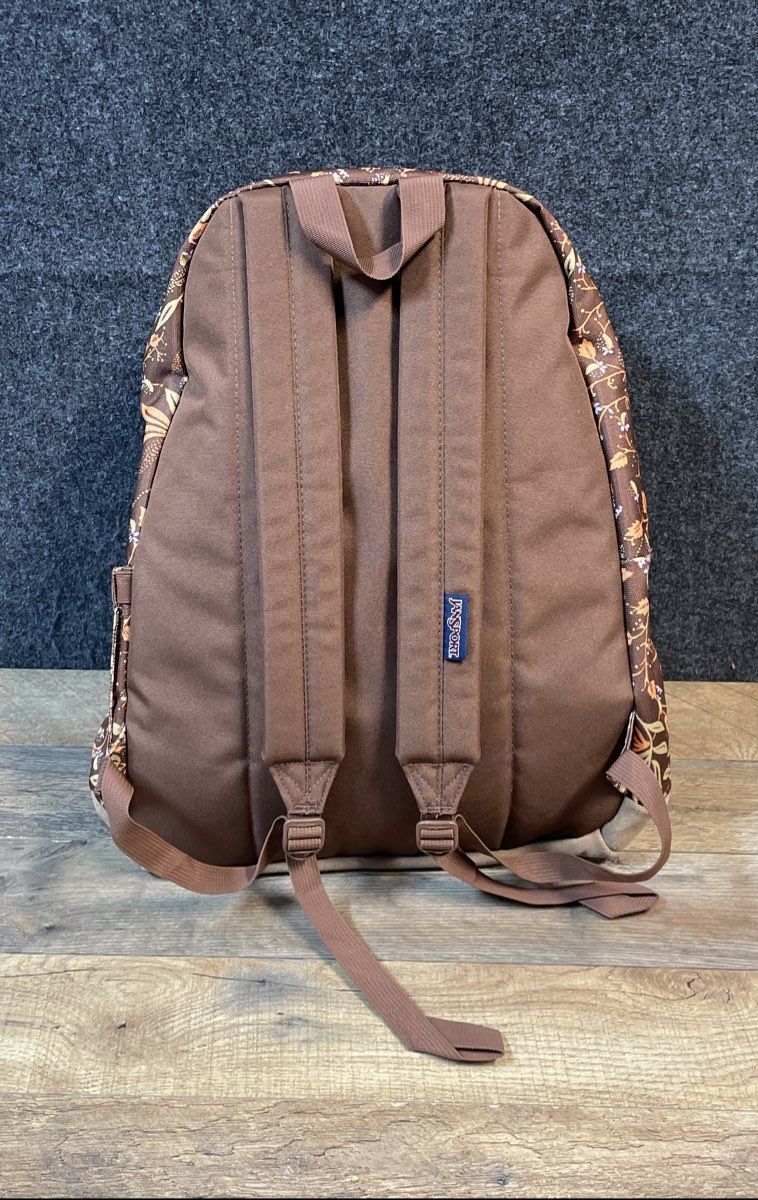 JanSport Brown Floral Botanical Suede Bottom Backpack School Daypack Bag