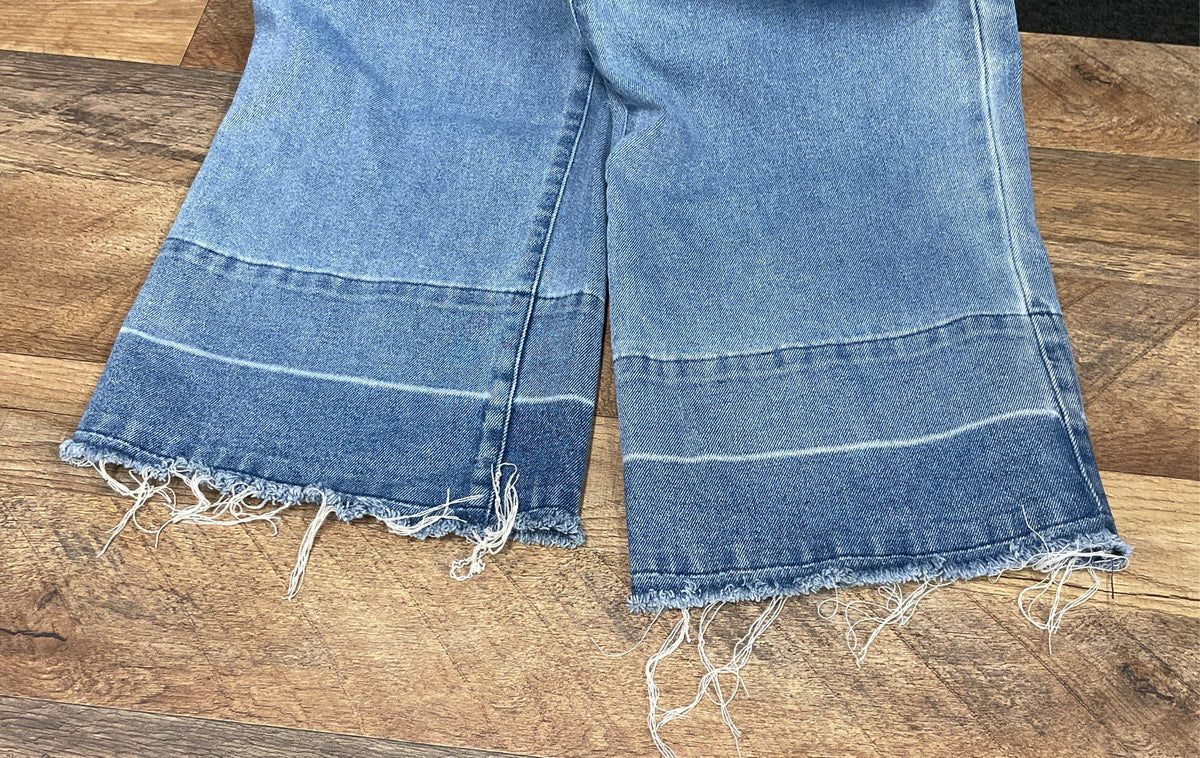 Juicy Couture Women's Light Wash Denim Wide Leg Raw Hem Overalls Sz XS