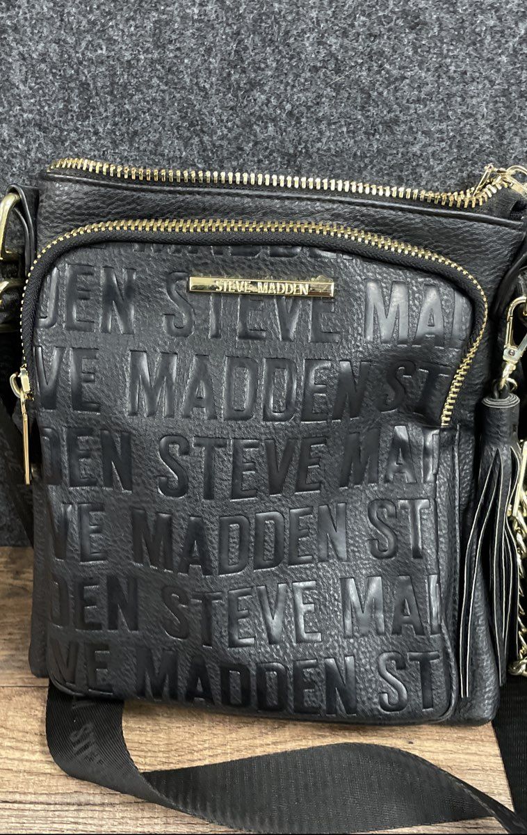 Steve Madden Black Embossed Logo Crossbody Handbag Purse Lot of 2