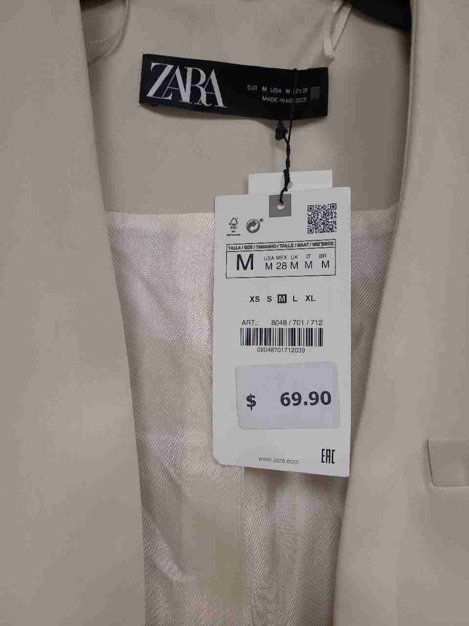 Zara Women's Cream Open Front Collarless Blazer Sz M NWT