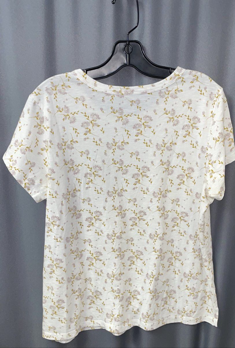 Sonoma Goods For Life Women's White Floral Print The Ringer Tee Size L