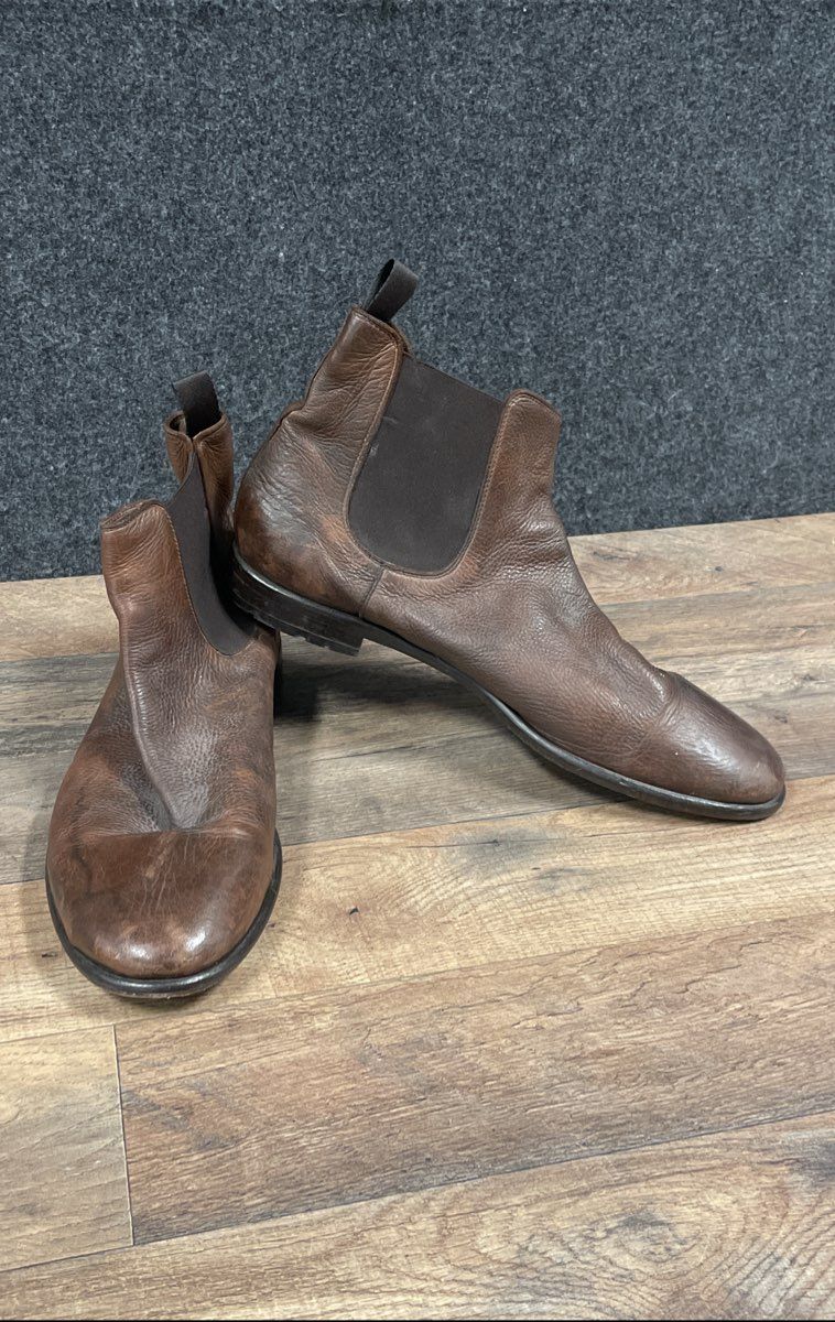 M.Gemi Brown Tumbled Leather Chelsea Boots Made in Italy Men's Size 45 US 12