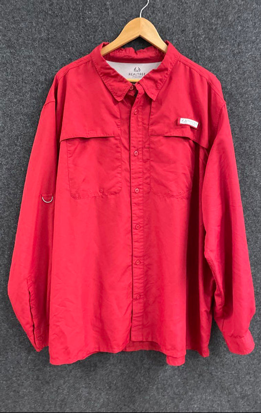 Realtree Fishing Men's Red Vented Long Sleeve Button Up Fishing Shirt Size 3XL